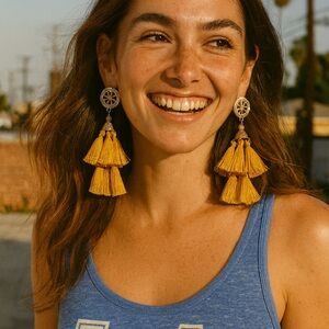 C & C California Dangle Shiny Silk Tassel Earrings Howlite Stone